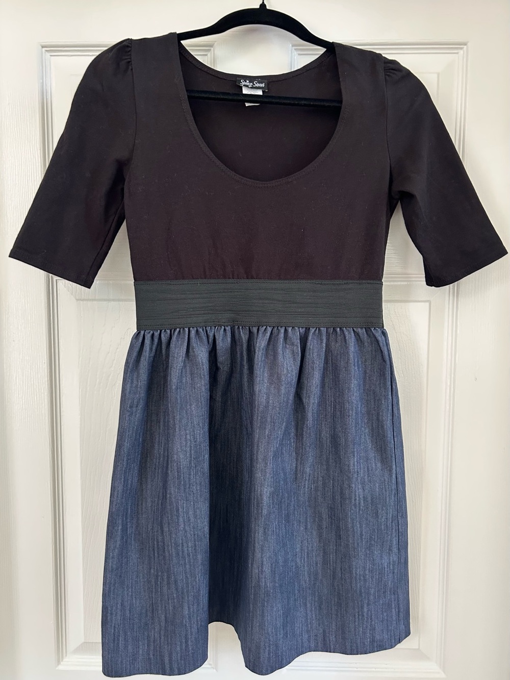Spring Street Black w/Blue Denim Baby Doll Dress